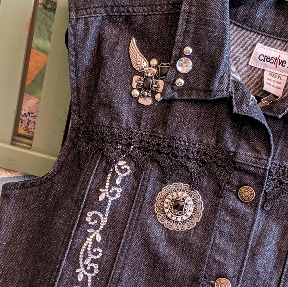 Upcycled Embellished Jean Vest - Picture 7 of 11